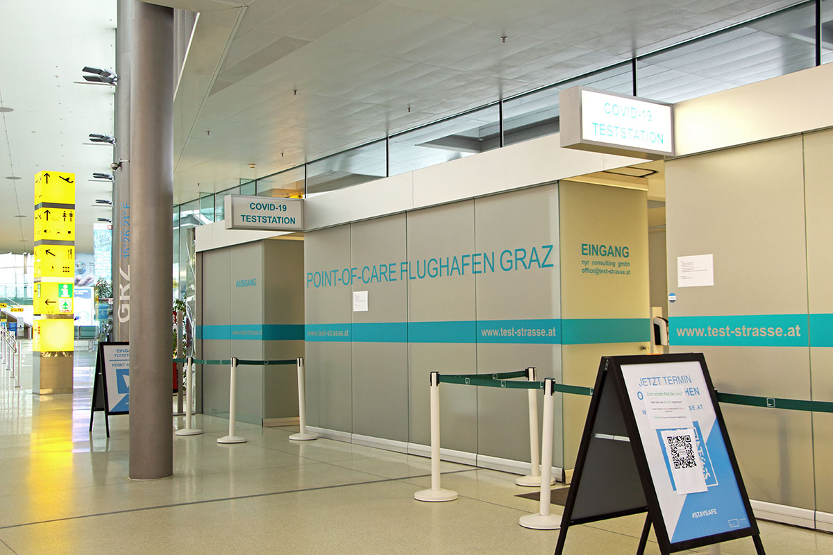 Kostenfreie Antigentests am Flughafen Graz