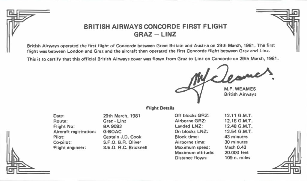 Concorde Erstflug Graz Linz