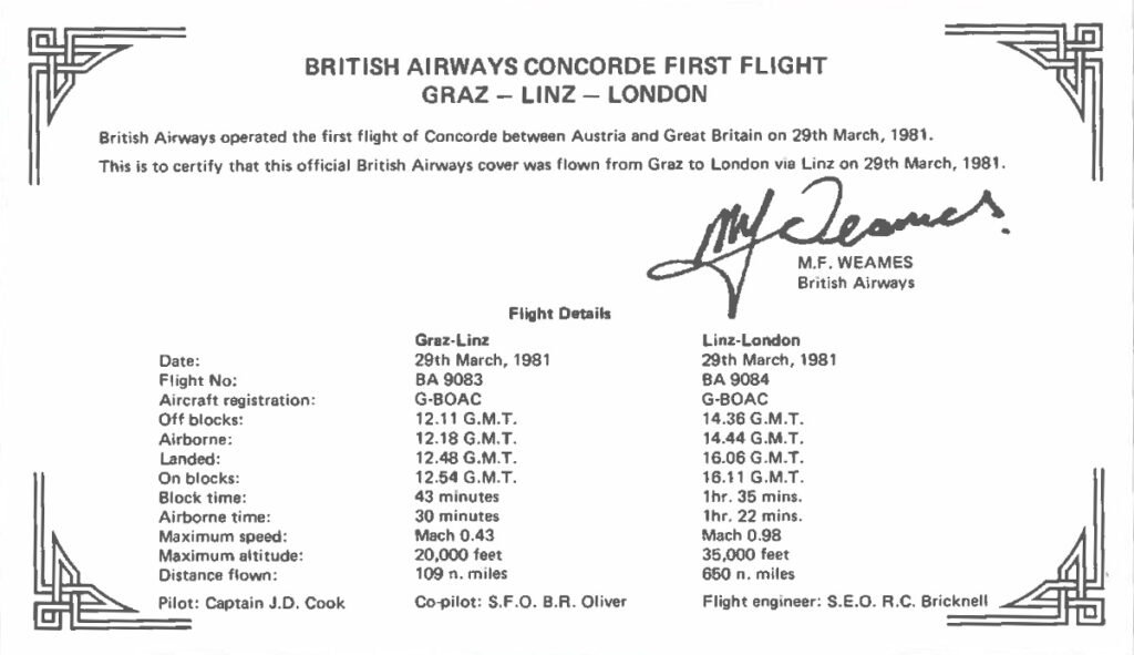 Concorde Erstflug Graz Linz London