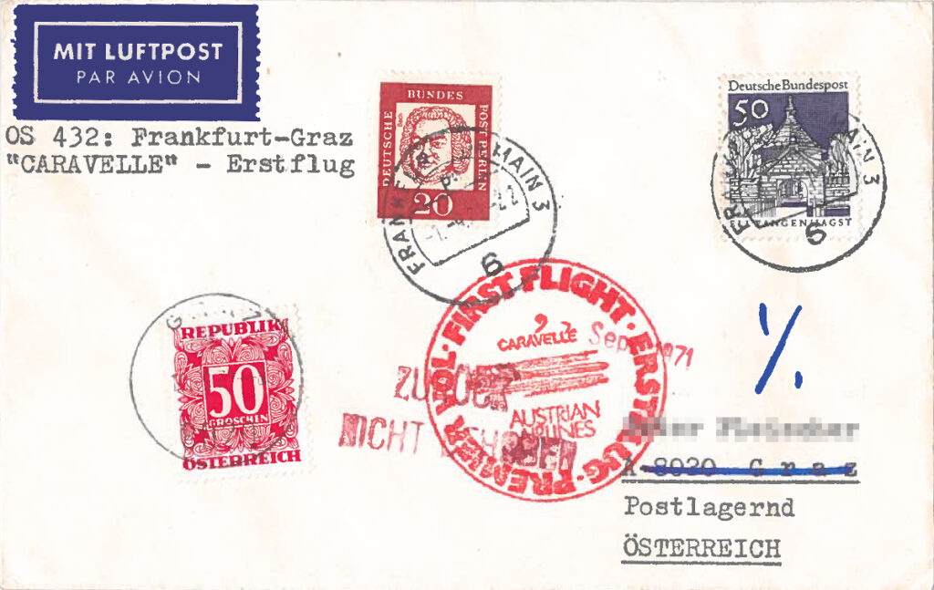 Caravelle Erstflug Frankfurt - Graz